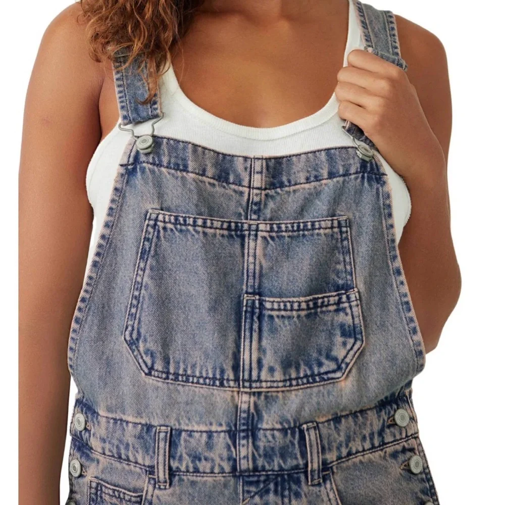 Free People Ziggy Straight Leg Denim Overalls in Pink Dreams Size XS
